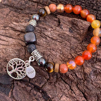 Shungite Amplified SACRAL Chakra Bracelet with Tree of Life Symbol and TRUST Charms ~ Medium [#12]