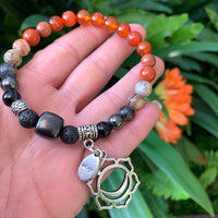 Shungite Amplified SACRAL Chakra Bracelet with Sacral Symbol and Wish Charms ~ Large+ [#22]