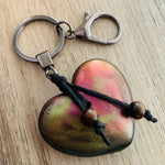 HARMONIC HEART Keyring/Bag Charm ~ Orgone/Shungite in Resin  ~ Pink/Greens