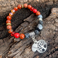 Shungite Amplified ROOT Chakra Bracelet ~ Tree of Life and CREATE Charms ~ Medium  [#30]