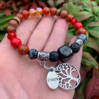 Shungite Amplified ROOT Chakra Bracelet ~ Tree of Life and CREATE Charms ~ Medium  [#30]