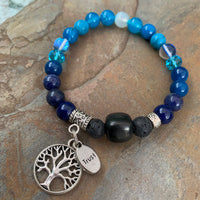 Shungite Amplified THROAT Chakra Bracelet with Tree of Life and TRUST Charms ~ medium [#24]