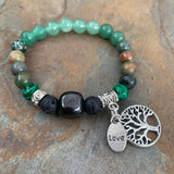 Shungite Amplified HEART Chakra Bracelet ~ GREEN ~ Tree of Life and LOVE charms ~ Medium [#24]