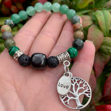 Shungite Amplified HEART Chakra Bracelet ~ GREEN ~ Tree of Life and LOVE charms ~ Medium [#24]