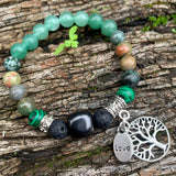 Shungite Amplified HEART Chakra Bracelet ~ GREEN ~ Tree of Life and LOVE charms ~ Medium [#24]