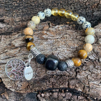 Shungite Amplified SOLAR PLEXUS Chakra Bracelet ~ Tree of Life and CREATE Charms  ~ Medium [#18]