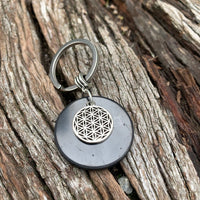 SHUNGITE Keyring ~ 35mm SOLID Shungite Disc ~ Flower of Life