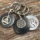 SHUNGITE Keyring ~ 35mm SOLID Shungite Disc ~ Flower of Life