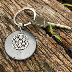 SHUNGITE Keyring ~ 35mm SOLID Shungite Disc ~ Flower of Life