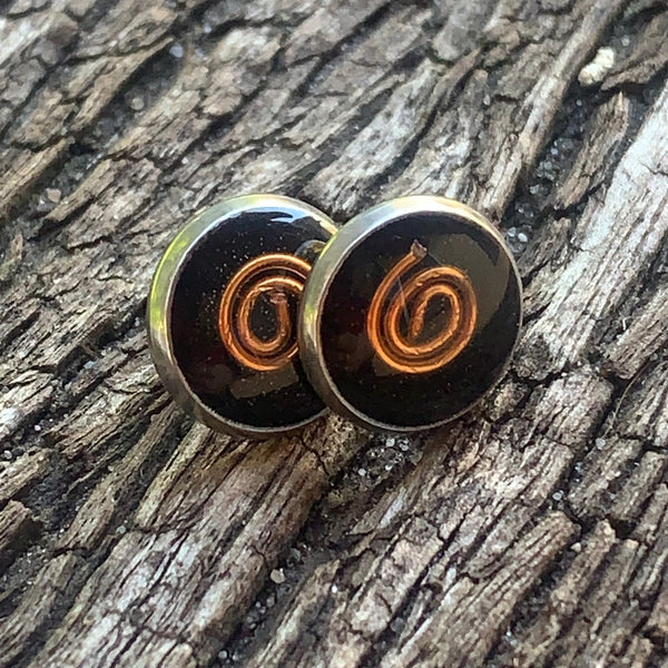 Shungite Studs [Resin] - Large - Copper Coil