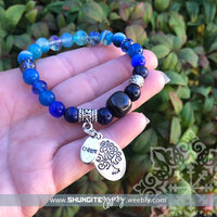 Shungite Amplified THROAT Chakra Bracelet with Tree of Life and CREATE Charms ~ medium [#22]