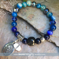 Shungite Amplified THROAT Chakra Bracelet with Tree of Life and CREATE Charms ~ medium [#22]