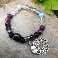 Shungite Amplified CROWN Chakra Bracelet with CROWN CHAKRA and TRUST Charms ~ Medium [#34]