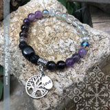 Shungite Amplified CROWN Chakra Bracelet with Tree of Life and LOVE Charms ~ Medium [#28]