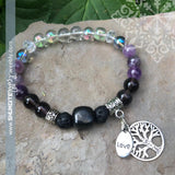 Shungite Amplified CROWN Chakra Bracelet with Tree of Life and LOVE Charms ~ Medium [#28]