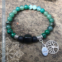 Shungite Amplified HEART Chakra Bracelet ~ GREEN ~ Tree of Life and LOVE charms ~ Large [#28]