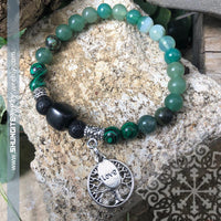 Shungite Amplified HEART Chakra Bracelet ~ GREEN ~ Tree of Life and LOVE charms ~ Large [#28]