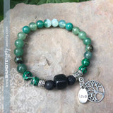 Shungite Amplified HEART Chakra Bracelet ~ GREEN ~ Tree of Life and LOVE charms ~ Large [#28]