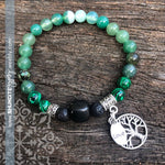 Shungite Amplified HEART Chakra Bracelet ~ GREEN ~ Tree of Life and LOVE charms ~ Large [#28]