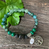 Shungite Amplified HEART Chakra Bracelet ~ GREEN ~ Tree of Life and LOVE Charms ~ Medium+ [#30]