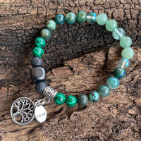 Shungite Amplified HEART Chakra Bracelet ~ GREEN ~ Tree of Life and LOVE Charms ~ Medium+ [#30]