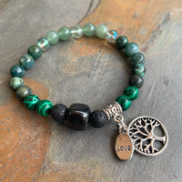 Shungite Amplified HEART Chakra Bracelet ~ GREEN ~ Tree of Life and LOVE Charms ~ Medium+ [#30]