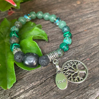 Shungite Amplified HEART Chakra Bracelet ~ GREEN ~ Tree of Life and LOVE Charms ~ Small [#38]