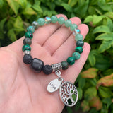 Shungite Amplified HEART Chakra Bracelet ~ GREEN ~ Tree of Life and LOVE Charms ~ Small [#38]