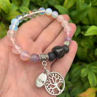 Shungite Amplified HEART Chakra Bracelet ~ PINK ~ Tree of Life and LOVE charms ~ Medium [#22]