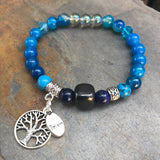 Shungite Amplified THROAT Chakra Bracelet with Tree of Life and BELIEVE Charms ~ medium+ [#30]