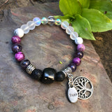 Shungite Amplified CROWN Chakra Bracelet with Tree of Life and TRUST Charms ~ Medium [#30]