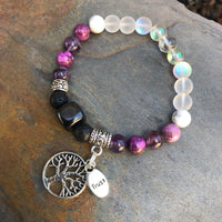 Shungite Amplified CROWN Chakra Bracelet with Tree of Life and TRUST Charms ~ Medium [#30]