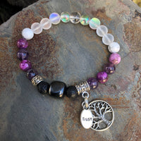 Shungite Amplified CROWN Chakra Bracelet with Tree of Life and TRUST Charms ~ Medium [#30]