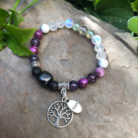 Shungite Amplified CROWN Chakra Bracelet with Tree of Life and TRUST Charms ~ Large [#32]