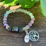 Shungite Amplified CROWN Chakra Bracelet with Tree of Life and INSPIRE Charms ~ Small [#36]