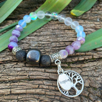 Shungite Amplified CROWN Chakra Bracelet with Tree of Life and INSPIRE Charms ~ Small [#36]