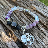 Shungite Amplified CROWN Chakra Bracelet with Tree of Life and INSPIRE Charms ~ Small [#36]