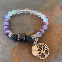 Shungite Amplified CROWN Chakra Bracelet with Tree of Life and INSPIRE Charms ~ Small [#36]