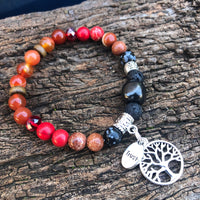 Shungite Amplified ROOT Chakra Bracelet ~ Tree of Life and TRUST Charms ~ Medium [#32]