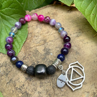 Shungite Amplified THIRD EYE Chakra Bracelet with Third Eye Symbol and IMAGINE charms ~ medium [#34]