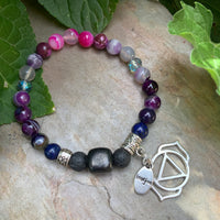 Shungite Amplified THIRD EYE Chakra Bracelet with Third Eye Symbol and IMAGINE charms ~ medium [#34]