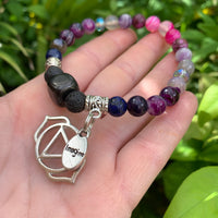 Shungite Amplified THIRD EYE Chakra Bracelet with Third Eye Symbol and IMAGINE charms ~ medium [#34]