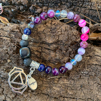 Shungite Amplified THIRD EYE Chakra Bracelet with Third Eye Symbol and IMAGINE charms ~ medium [#34]