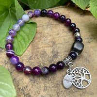 Shungite Amplified THIRD EYE Chakra Bracelet with Tree of Life and IMAGINE Charms ~ large [#36]