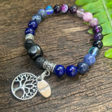 Shungite Amplified THIRD EYE Chakra Bracelet with Tree of Life and INSPIRE Charms ~ medium [#26]