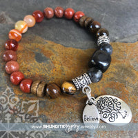 Shungite Amplified SACRAL Chakra Bracelet with Tree of Life and BELIEVE Charms ~ medium [#24]